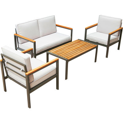DUKAP® Ribe Ensemble de patio en aluminium de 4 pièces avec accents de bois et coussins beiges