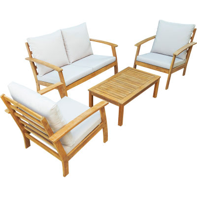 DUKAP® Truwood FSC Wood 4 pièces Ensemble de patio avec coussins beiges
