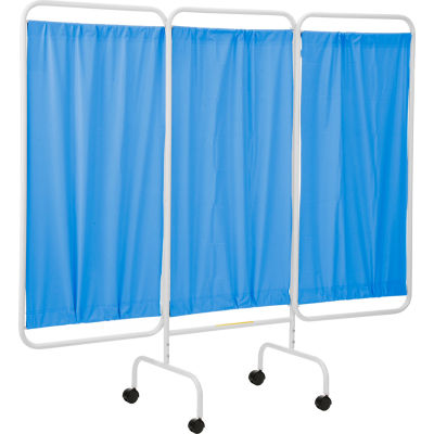 Produits R&B Wire Trois panneaux Écran mobile de confidentialité médicale, 81 « L x 69 « H, Panneaux de vinyle bleu
