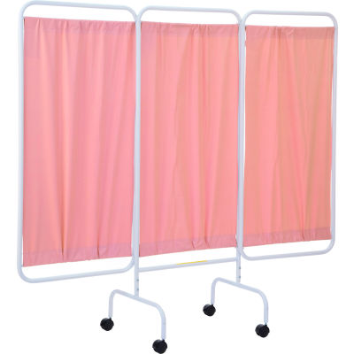 R&B Wire 3 Panel Mobile Medical Privacy Screen, 81 « L x 69"H, Panneaux de vinyle rose