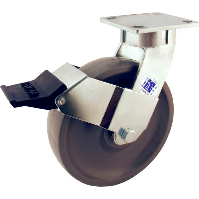 RWM Casters 4" Signature™ Wheel Swivel Caster with Face Contact Brake - 65-SWB-0420-S-ICWB