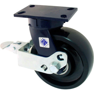 RWM Casters 75 Series 6" Cast Iron Wheel Swivel Caster with Cam Wheel Brake - 75-CIR-0625-S-FICWB