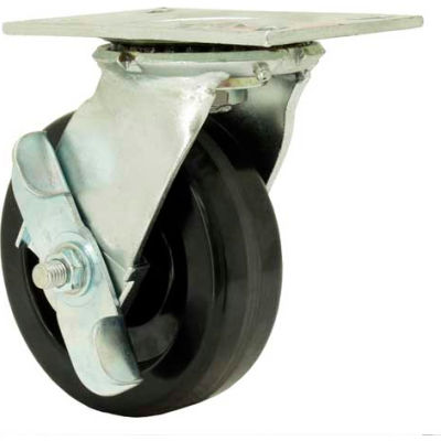 RWM Casters 53 Series 8" Rubber Swivel Caster on Iron Wheel & Wheel Brake - E53-RIR-0825-S-WB