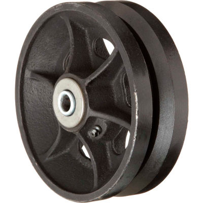 RWM Casters 4" x 2" V-Groove Iron Wheel with Roller Bearing for 1/2" Axle - VIR-0420-08