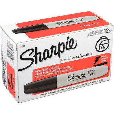 Sharpie® Marqueur permanent, Chisel, Encre Noire, Baril Anti-Roll - Qté par paquet : 12