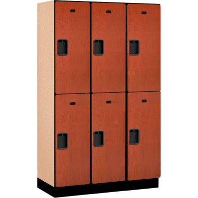 Salsbury 2-Tier 6 Door Extra Large Wood Locker, 45 « L x 18 » P x 76 » H, Cerisier, partiellement assemblé