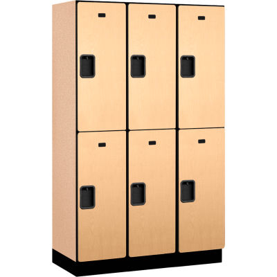 Salsbury 2-Tier 6 Door Extra Wide Wood Locker, 45"W x 18"D x 76"H, Maple, Partially Assembled