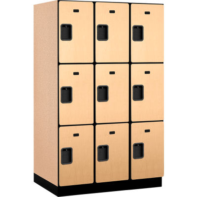 Salsbury 3-Tier 9 Door Extra Wide Wood Locker, 45"W x 24"D x 76"H, Maple, Partially Assembled