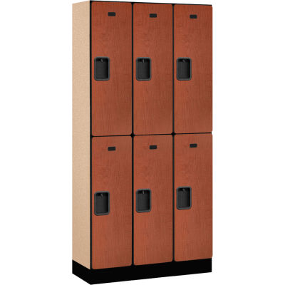 Salsbury 2-Tier 6 Door Designer Wood Locker, 36"L x 15"P x 76"H, Cerisier, Partiellement assemblé