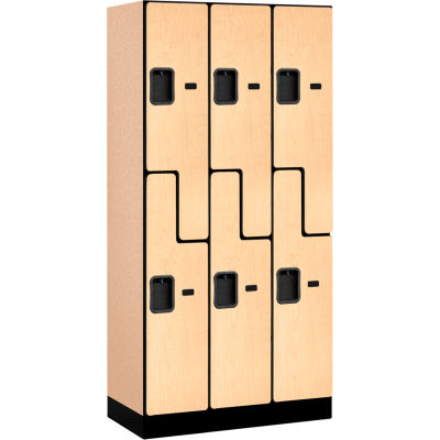 Casier en bois de designer 2 niveaux 6 portes Salsbury Z-Style, 36 po L x 18 po P x 76 po H, érable, partiellement assemblé