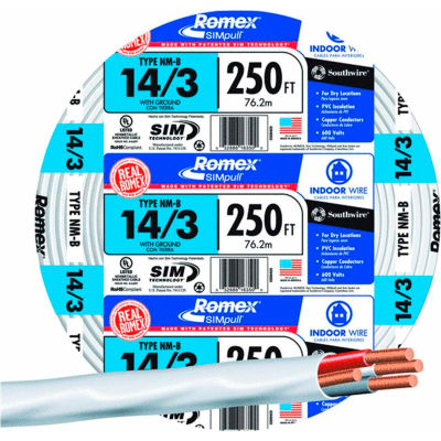 Southwire 63946855 Romex SIMpull ® Cable with Ground, White, 14/3 Awg, 250 ft