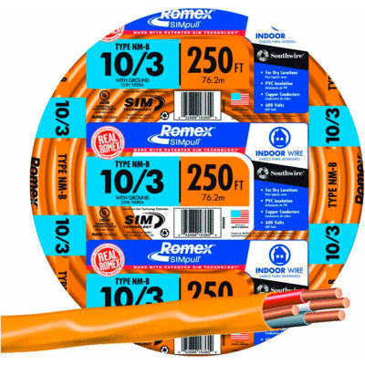 Southwire 63948455 Romex SIMpull ® Cable with Ground, Orange, 10/3 Awg, 250 ft