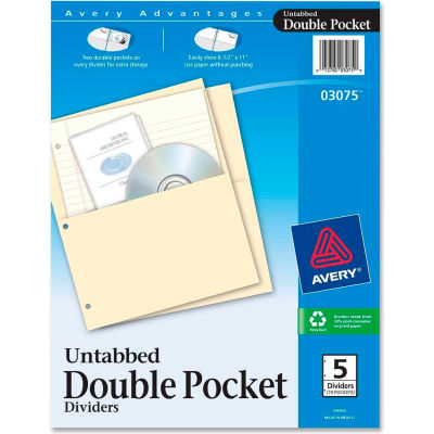 Avery® Untabbed Double poche diviseur, 9-1/4" W x 11-1/8" H, chamois, 5/PK