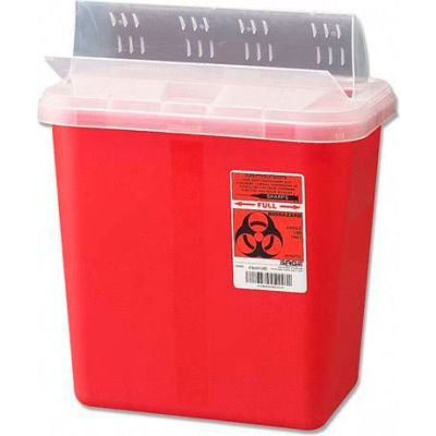Conteneur d’objets coupants Covidien Biohazard 2 gallons avec couvercle à ouverture horizontale-Drop, rouge