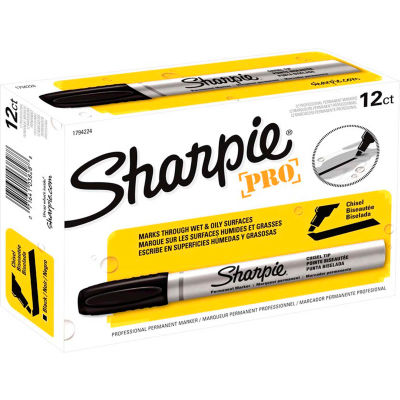 Marqueur permanent Sharpie® Pro, pointe biseautée, qualité industrielle, noir - Qté par paquet : 12