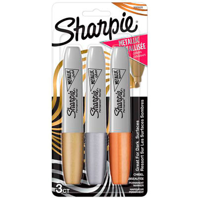 Sharpie® Marqueur permanent de pointe de cisurette, or, argent et encre de bronze, 3 pack - Qté par paquet : 3