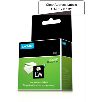 Les étiquettes DYMO® LW adresse 1 1/8 "x 3 1/2" noir sur transparent - Qté par paquet : 10