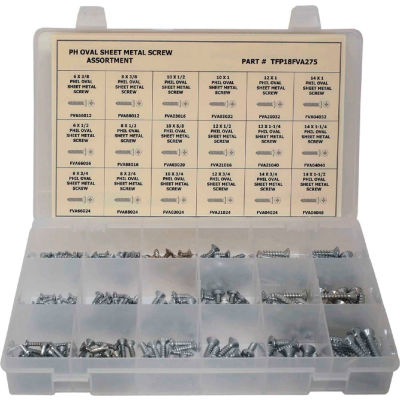 Assortiment de vis en tôle de 275 pièces (tapping) - #6 à #14 - Phillips Oval Head - Acier - Zinc