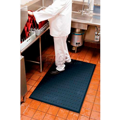 Rubber-Cal Kitchen Mat Anti-Slip Grease-proof Chef Mats - 3/8 in x 3 ft x 5 ft with A Beveled Edge - Black Rubber Mat