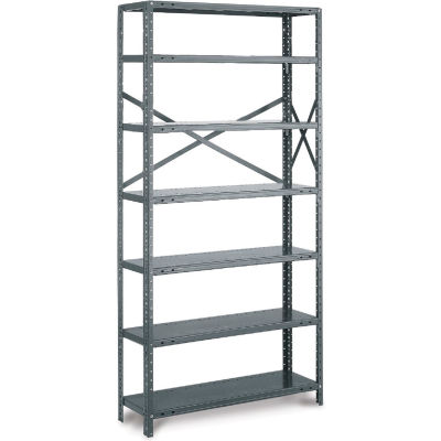 Tri-Boro Klip-It 7 Shelf, 18 Ga Open Steel Shelving Unit, Add On, 36"W x 18"D x 85"H, Dark Gray
