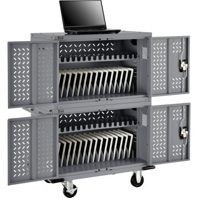 Chariot de recharge à 32 appareils, pour Chromebooks™ ordinateurs portatifs et tablettes iPad®, gris, cETL, assemblé