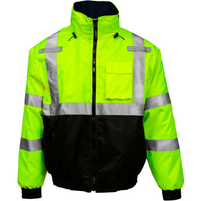 Tingley® Bomber 3.1™ Hi-Vis Hooded Jacket, Zipper, Fluorescent Yellow/Green/Black, 2XL