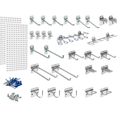 Triton Products 18 Gauge White Steel Square Hole Pegboard w /, 28 pc Assortiment LocHook