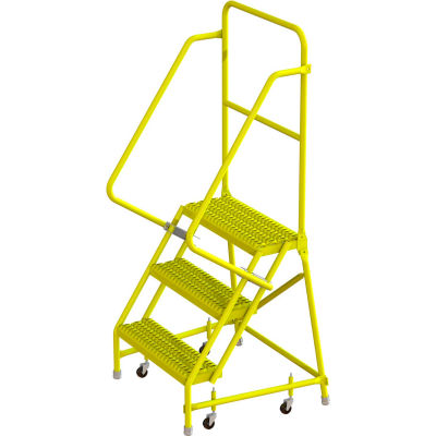 Tri Arc Serrated 24"W 3 Step Steel Rolling Ladder, 10"D Top Step - KDSR103242-Y