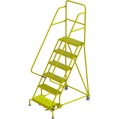 Tri Arc Serrated 24"W 6 Step Steel Rolling Ladder, 10"D Top Step - KDSR106242-Y