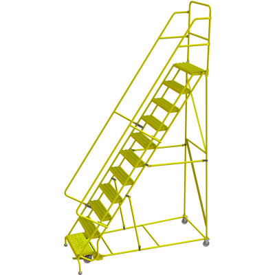 Tri Arc Serrated 24"W 11 Step Steel Rolling Ladder, 10"D Top Step - KDSR111242-Y