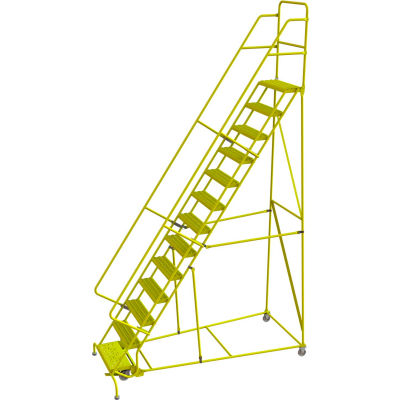 Tri Arc Serrated 24"W 13 Step Steel Rolling Ladder, 10"D Top Step - KDSR113242-Y