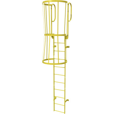 11 étape en acier "cage" marcher à travers l’échelle d’accès fixe, jaune - WLFC1211-Y