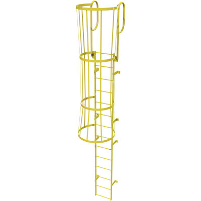 14 étape en acier "cage" marcher à travers l’échelle d’accès fixe, jaune - WLFC1214-Y