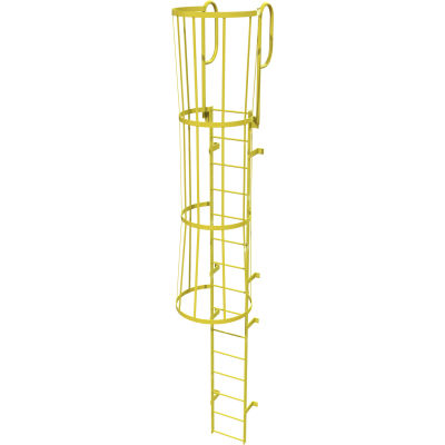 15 étape en acier "cage" marcher à travers l’échelle d’accès fixe, jaune - WLFC1215-Y