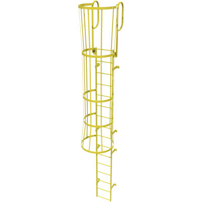16 étape en acier "cage" marcher à travers l’échelle d’accès fixe, jaune - WLFC1216-Y