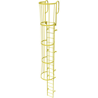 19 étape en acier "cage" marcher à travers l’échelle d’accès fixe, jaune - WLFC1219-Y