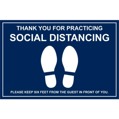 Walk On Floor Sign - THANK YOU FOR PRACTICING SOCIAL DISTANCING, 12" x 18", Blue