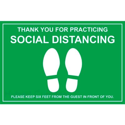 Walk On Floor Sign - THANK YOU FOR PRACTICING SOCIAL DISTANCING, 12" x 18", Green