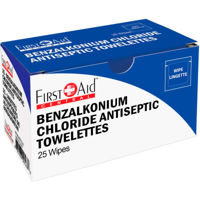 Premiers soins Central™ Benzalkonium Chlorure Antiseptique Serviettes, 25/Boîte