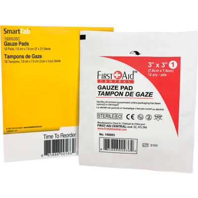 Tampons de gaze SmartCompliance® centraux de premiers soins, stériles, 3 « x 3 », 12 / sac, recharge