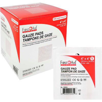 Tampons de gaze centrale™ de premiers soins, 12 plis, 4"x 4 », 100/ Boîte