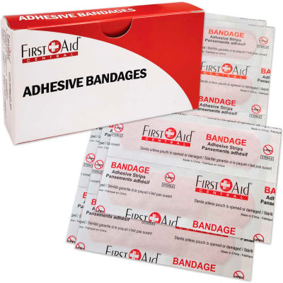 Bandages en plastique adhésifs centraux™ de premiers soins, 3/4"x 3 », 12/Boîte