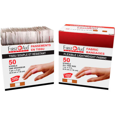 Bandages en tissu adhésif First Aid Central™, 1 » x 3 », 50/Boîte