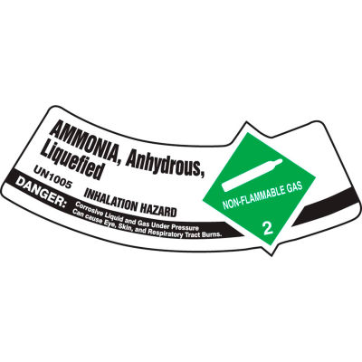 Étiquette de bouteille de gaz Accuform MCSLAMGVSP, ammoniac anhydre liquéfié, vinyle adhésif, 5/Pack