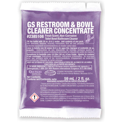 Stearn GS toilettes et nettoyant pour cuvette concentré - Packs de 2 oz, 72 packs/caisse - 2385108