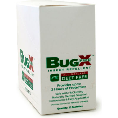 CoreTex® Bug X GRATUIT 12840 Insect Repellent, DEET Free, Towelette, Clamshell Box, 25/Box - Qté par paquet : 4