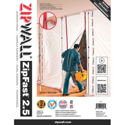 ZipWall® panneaux de barrière réutilisables, Tissu High-Tech, Blanc - ZF2 (ZF10) - Qté par paquet : 4