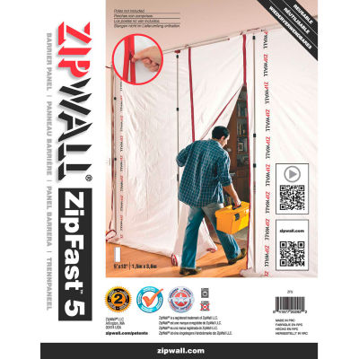 ZipWall® panneaux de barrière réutilisables, Tissu High-Tech, Blanc - ZF5 (ZF10) - Qté par paquet : 4