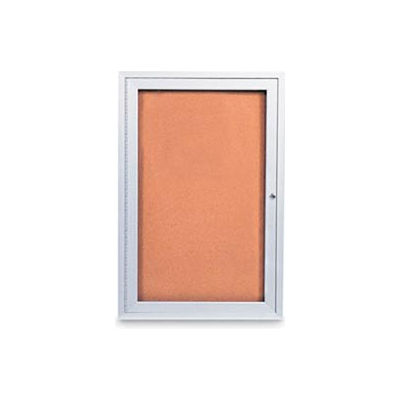 United Visual Products 24"W x 36"H 1-Door Outdoor Enclosed Corkboard with Satin Aluminum Frame