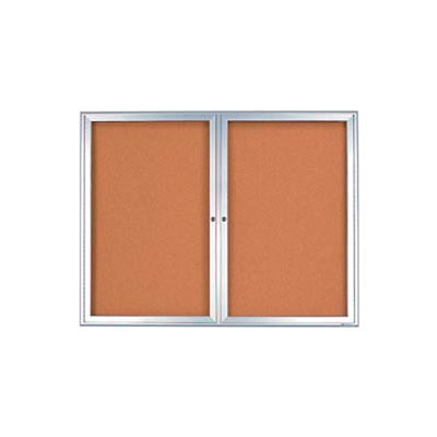 United Visual Products 42"W x 32"H 2-Door Indoor Enclosed Corkboard with Radius Frame